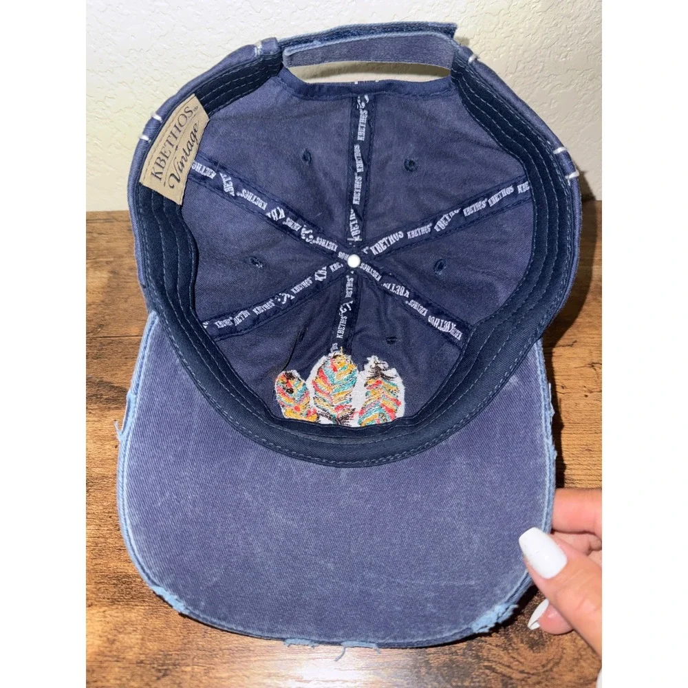 KBETHOS Vintage Free Spirit Feather Distressed Navy Blue Baseball Cap Hat